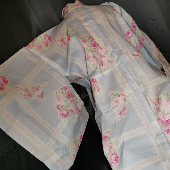 Light Blue Rose Lace Womens Yukata Kimono Floral Summer Japan Vintage Rare Retro - Picture 4 of 8